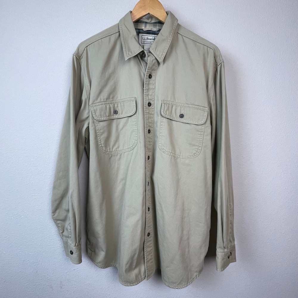 L.L. Bean Field Shirt Mens L Tan Flannel Lined Cotton Canvas Shacket Gorpcore